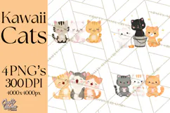 Kawaii Cat Clipart, Cute Kitten PNG, Fun Cat Illustrations Product Image 1