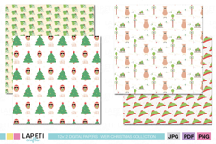 Kawaii Christmas patterns with alpacas, wreaths, and holiday decorations, perfect for DIY projects.