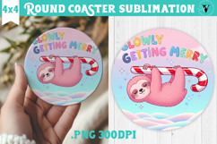 Cute Christmas Round Coaster | Kawaii Pink Xmas Product Image 1