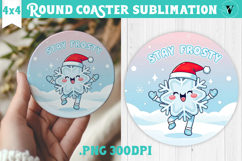 Cute Christmas Round Coaster | Kawaii Pink Xmas Product Image 1