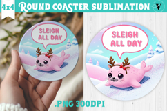 Cute Christmas Round Coaster | Kawaii Pink Xmas Product Image 1