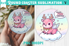 Cute Christmas Round Coaster | Kawaii Pink Xmas Product Image 1