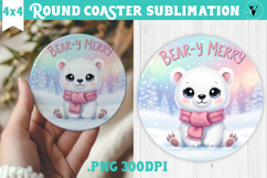 Cute Christmas Round Coaster | Kawaii Pink Xmas Product Image 1