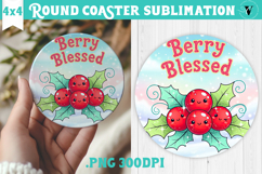 Cute Christmas Round Coaster | Kawaii Pink Xmas Product Image 1