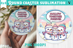 Cute Christmas Round Coaster | Kawaii Pink Xmas Product Image 1