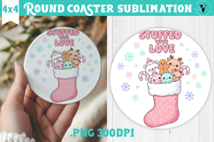 Cute Christmas Round Coaster | Kawaii Pink Xmas Product Image 1