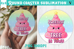 Cute Christmas Round Coaster | Kawaii Pink Xmas Product Image 1