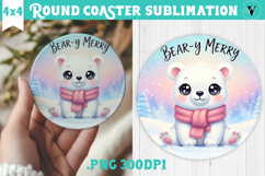 Cute Christmas Round Coaster | Kawaii Pink Xmas Product Image 1