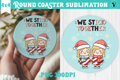 Cute Christmas Round Coaster | Kawaii Pink Xmas Product Image 1