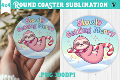 Cute Christmas Round Coaster | Kawaii Pink Xmas Product Image 1
