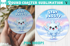 Cute Christmas Round Coaster | Kawaii Pink Xmas Product Image 1