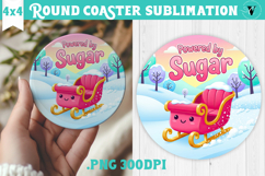 Cute Christmas Round Coaster | Kawaii Pink Xmas Product Image 1