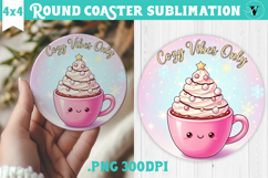 Cute Christmas Round Coaster | Kawaii Pink Xmas Product Image 1