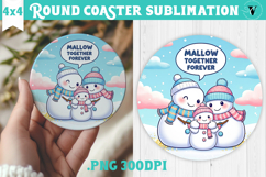 Cute Christmas Round Coaster | Kawaii Pink Xmas Product Image 1