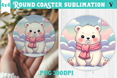 Cute Christmas Round Coaster | Kawaii Pink Xmas Product Image 1
