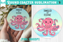Cute Christmas Round Coaster | Kawaii Pink Xmas Product Image 1