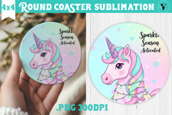 Cute Christmas Round Coaster | Kawaii Pink Xmas Product Image 1