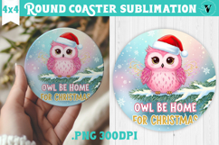 Cute Christmas Round Coaster | Kawaii Pink Xmas Product Image 1