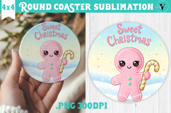 Cute Christmas Round Coaster | Kawaii Pink Xmas Product Image 1