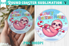 Cute Christmas Round Coaster | Kawaii Pink Xmas Product Image 1