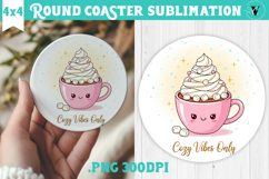 Cute Christmas Round Coaster | Kawaii Pink Xmas Product Image 1