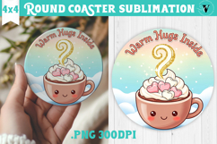 Cute Christmas Round Coaster | Kawaii Pink Xmas Product Image 1