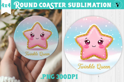 Cute Christmas Round Coaster | Kawaii Pink Xmas Product Image 1