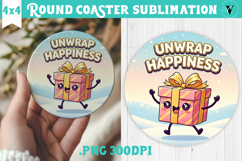 Cute Christmas Round Coaster | Kawaii Pink Xmas Product Image 1