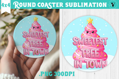 Cute Christmas Round Coaster | Kawaii Pink Xmas Product Image 1