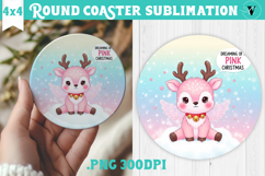 Cute Christmas Round Coaster | Kawaii Pink Xmas Product Image 1