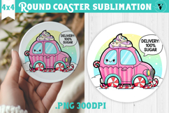 Cute Christmas Round Coaster | Kawaii Pink Xmas Product Image 1