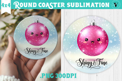 Cute Christmas Round Coaster | Kawaii Pink Xmas Product Image 1