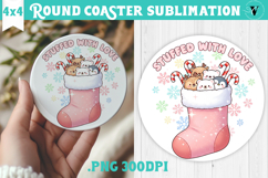 Cute Christmas Round Coaster | Kawaii Pink Xmas Product Image 1