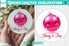 Cute Christmas Round Coaster | Kawaii Pink Xmas Product Image 1