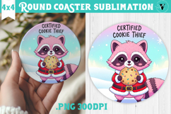 Cute Christmas Round Coaster | Kawaii Pink Xmas Product Image 1