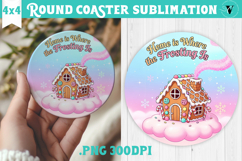 Cute Christmas Round Coaster | Kawaii Pink Xmas Product Image 1