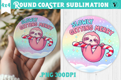 Cute Christmas Round Coaster | Kawaii Pink Xmas Product Image 1