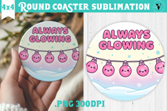 Cute Christmas Round Coaster | Kawaii Pink Xmas Product Image 1