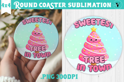 Cute Christmas Round Coaster | Kawaii Pink Xmas Product Image 1