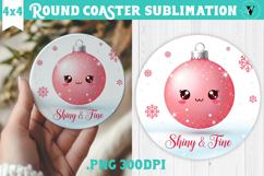 Cute Christmas Round Coaster | Kawaii Pink Xmas Product Image 1