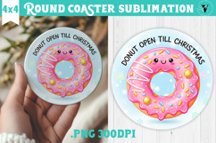 Cute Christmas Round Coaster | Kawaii Pink Xmas Product Image 1
