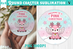 Cute Christmas Round Coaster | Kawaii Pink Xmas Product Image 1