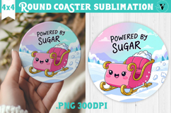 Cute Christmas Round Coaster | Kawaii Pink Xmas Product Image 1