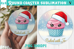 Cute Christmas Round Coaster | Kawaii Pink Xmas Product Image 1