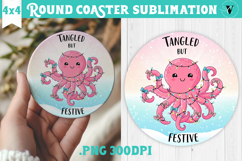 Cute Christmas Round Coaster | Kawaii Pink Xmas Product Image 1