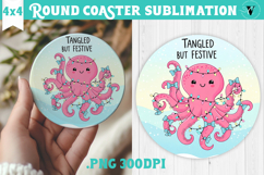 Cute Christmas Round Coaster | Kawaii Pink Xmas Product Image 1