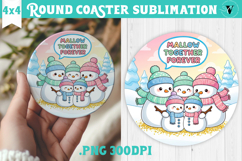 Cute Christmas Round Coaster | Kawaii Pink Xmas Product Image 1
