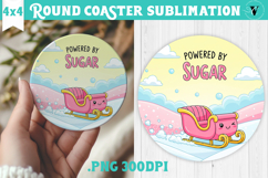 Cute Christmas Round Coaster | Kawaii Pink Xmas Product Image 1