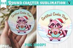 Cute Christmas Round Coaster | Kawaii Pink Xmas Product Image 1