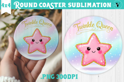 Cute Christmas Round Coaster | Kawaii Pink Xmas Product Image 1